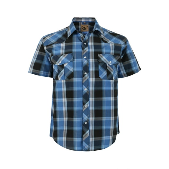Coevals Club Men's Western Plaid Pearl Snap Buttons Two Pockets Casual Short Sleeve Shirts (Bule Black #4 S)