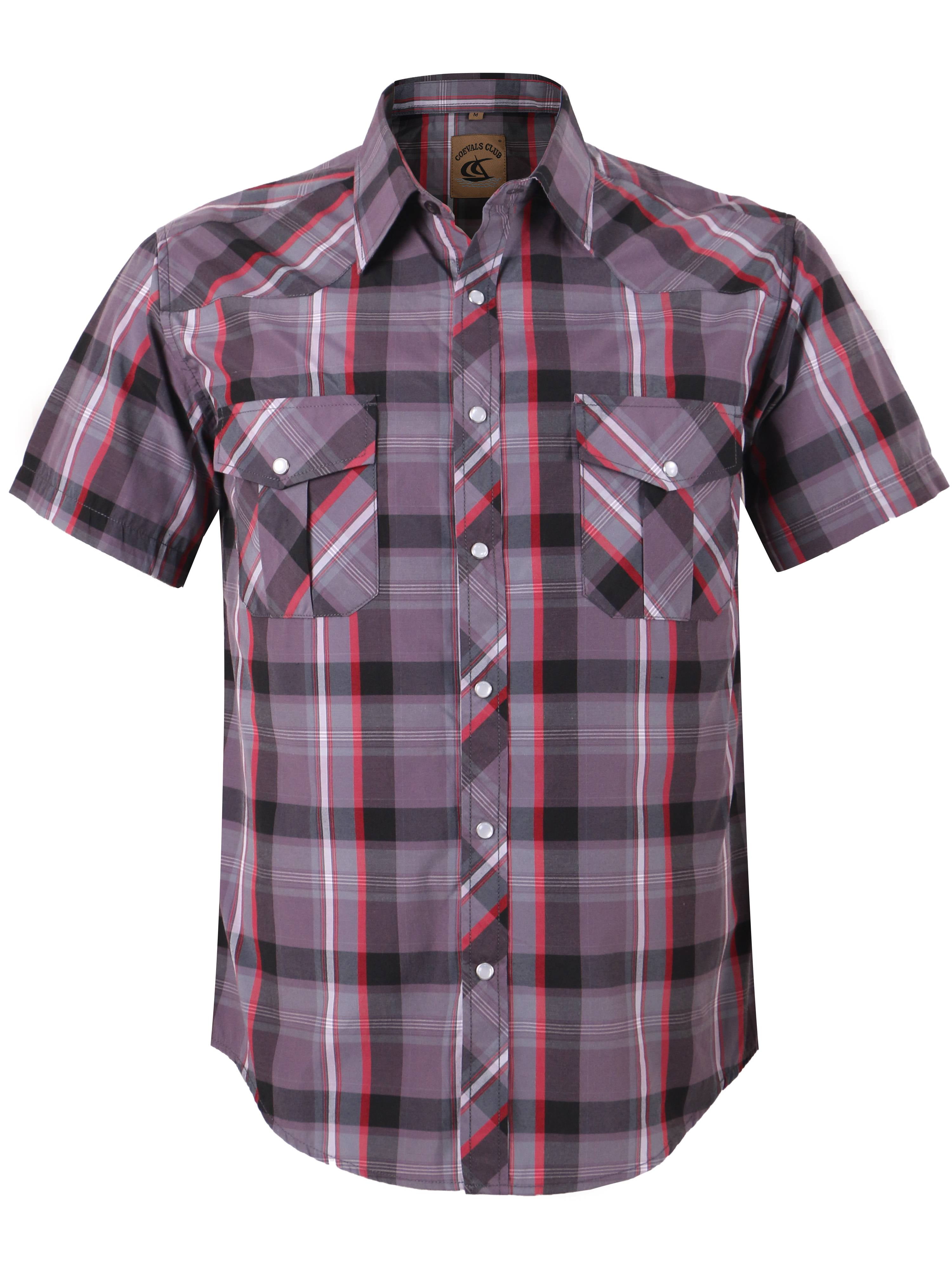 Men's Western Style Plaid Pearl Snap Shirt – Comfortable Short Sleeve With Snap Pockets (Available In Sizes Up To 3XL)