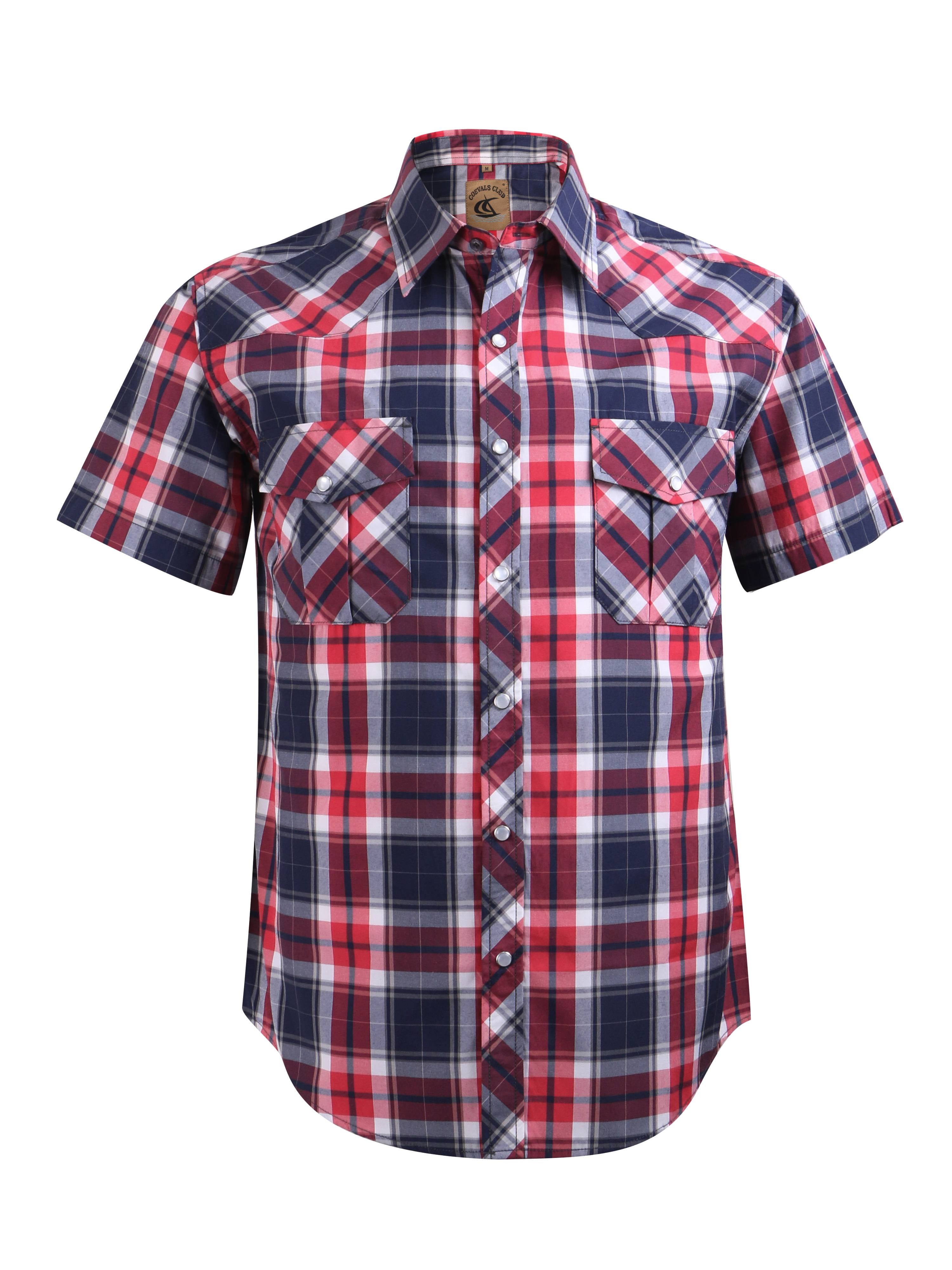 Coevals Club Men's Western Plaid Pearl Snap Shirt - Short Sleeve, Two Pocket, Grey/Black, Size L