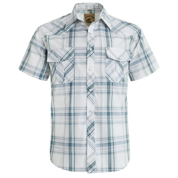 Coevals Club Men's Western Plaid Pearl Snap Buttons Two Pockets Casual Short Sleeve Shirts (White Plaid #28 4XL)