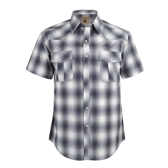 Coevals Club Men's Western Plaid Pearl Snap Buttons Two Pockets Casual Short Sleeve Shirts (White Shark Gray #30 S)