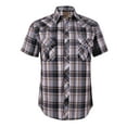 thumbnail image 1 of Coevals Club Men's Western Plaid Pearl Snap Buttons Two Pockets Casual Short Sleeve Shirts (Yellow Grey #2 S), 1 of 4