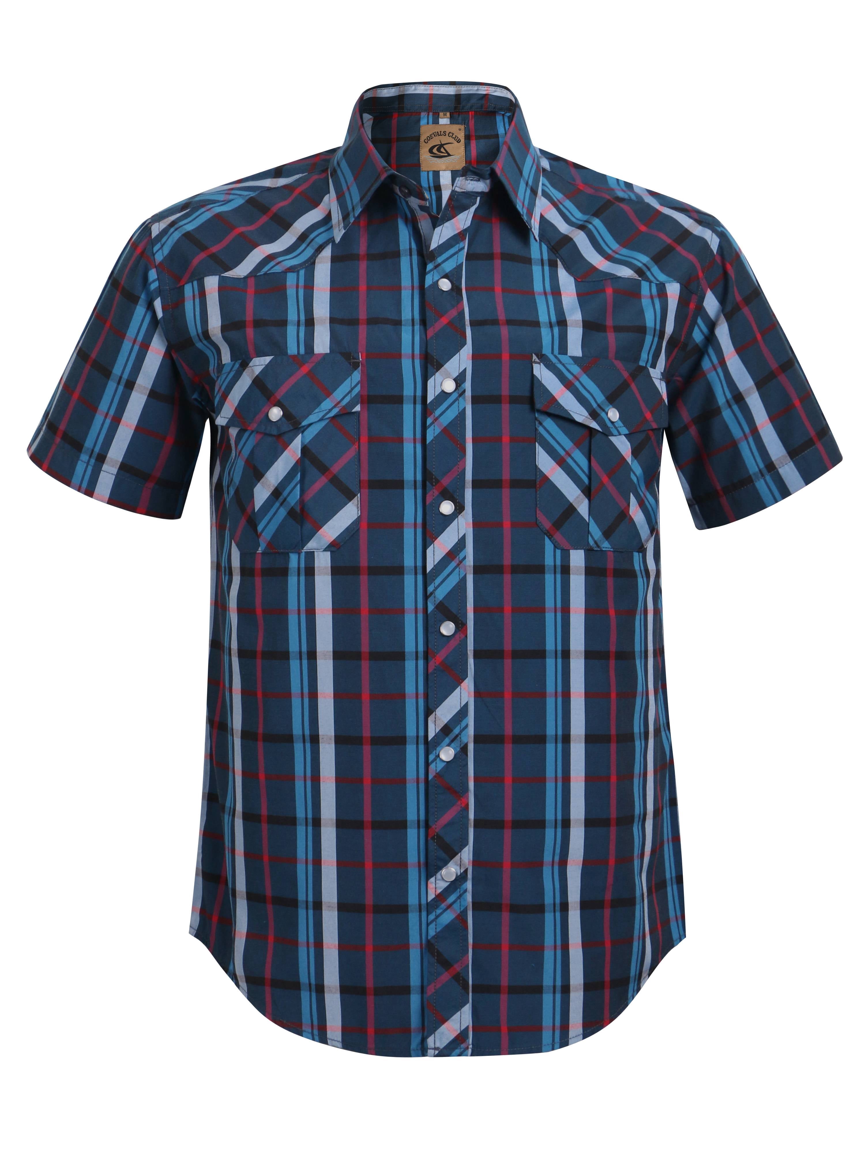 Men's Western Pearl Snap Shirt - Plaid Short Sleeve Casual Button Up