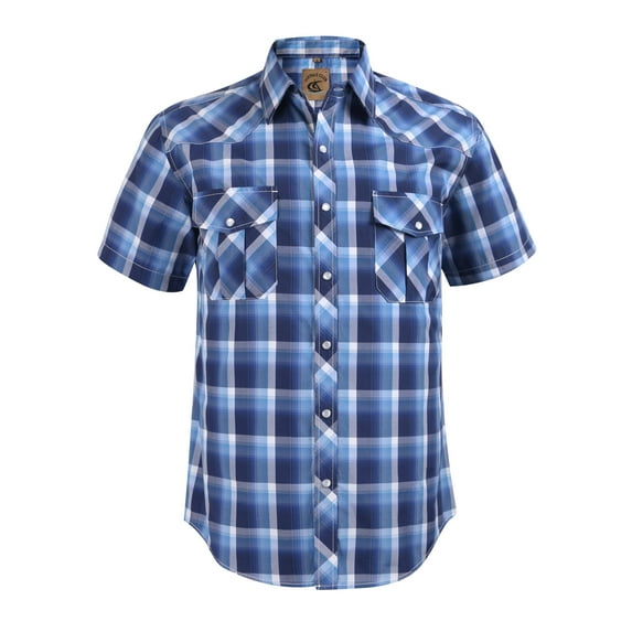 Coevals Club Men's Western Plaid Pearl Snap Short Sleeve Shirts (Blue Plaid #36 S)