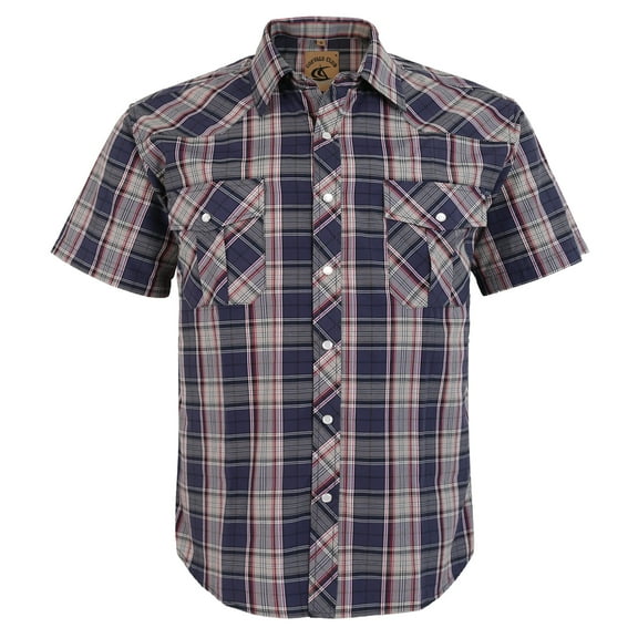 Coevals Club Men's Western Plaid Pearl Snap Short Sleeve Shirts (Gray Plaid #26 XL)