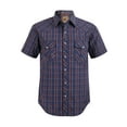 thumbnail image 1 of Coevals Club Men's Western Plaid Pearl Snap Short Sleeve Shirts (Navy Gray Red #34 S), 1 of 4