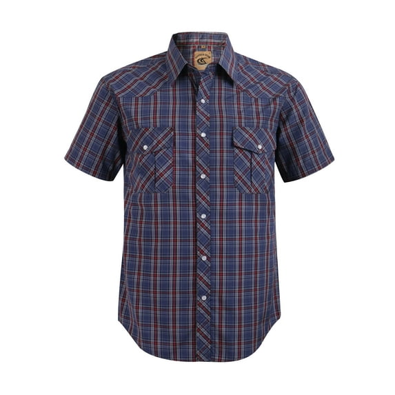 Coevals Club Men's Western Plaid Pearl Snap Short Sleeve Shirts (Navy Gray Red #34 S)