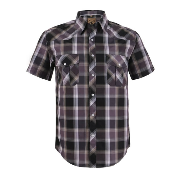 Coevals Club Men's Western Plaid Pearl Snap Short Sleeve Shirts (Purple Black #1 3XL)