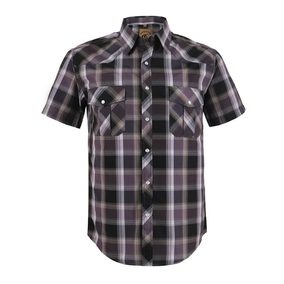 Coevals Club Men's Western Plaid Pearl Snap Short Sleeve Shirts (Purple Black #1 L)