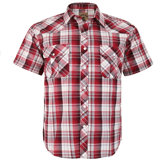 Coevals Club Men's Western Plaid Pearl Snap Short Sleeve Shirts (Red White Plaid #27 3XL)