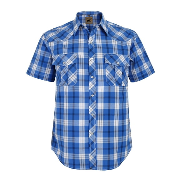 Coevals Club Men's Western Plaid Pearl Snap Short Sleeve Shirts (White Blue Plaid #29 M)