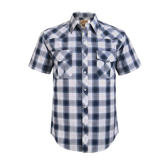 Coevals Club Men's Western Plaid Pearl Snap Short Sleeve Shirts (White Red Line #35 3XL)