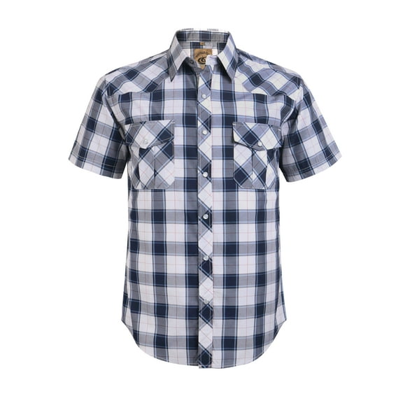 Coevals Club Men's Western Plaid Pearl Snap Short Sleeve Shirts (White Red Line #35 L)