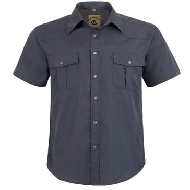 Coevals Club Men's Western Plain Pearl Snap Short Sleeve Shirt (Gray XXL)