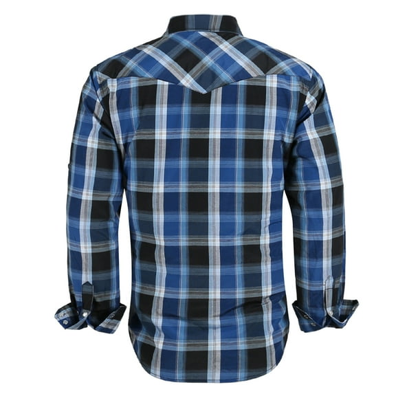 Coevals Club Men's Western Shirt Cowboy Plaid Country Pearl Snap Button Long Sleeve Two Pockets Work Shirts 04 Bule White Black XX-Large