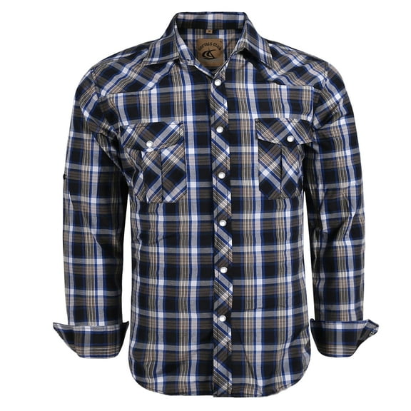 Coevals Club Men's Western Shirt Cowboy Plaid Country Pearl Snap Button Long Sleeve Two Pockets Work Shirts 07 Blue Black White 3X-Large
