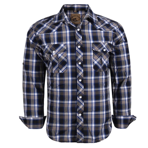 Coevals Club Men's Western Shirt Cowboy Plaid Country Pearl Snap Button Long Sleeve Two Pockets Work Shirts 07 Blue Black White 4X-Large