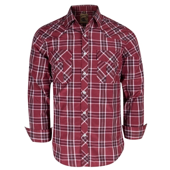 Coevals Club Men's Western Shirt Cowboy Plaid Country Pearl Snap Button Long Sleeve Two Pockets Work Shirts 08 Red White Large