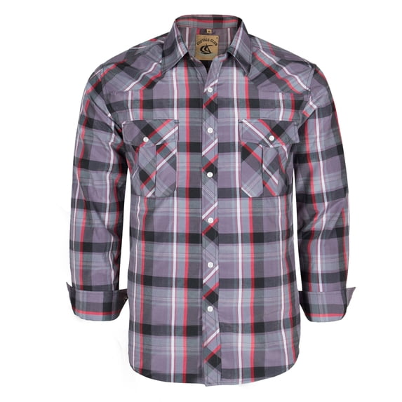 Coevals Club Men's Western Shirt Cowboy Plaid Country Pearl Snap Button Long Sleeve Two Pockets Work Shirts 23 Purple Red Black 3X-Large
