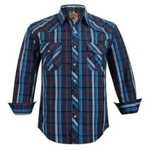 Coevals Club Men's Western Shirt Cowboy Plaid Country Pearl Snap Button Long Sleeve Two Pockets Work Shirts 31 Black Blue Medium