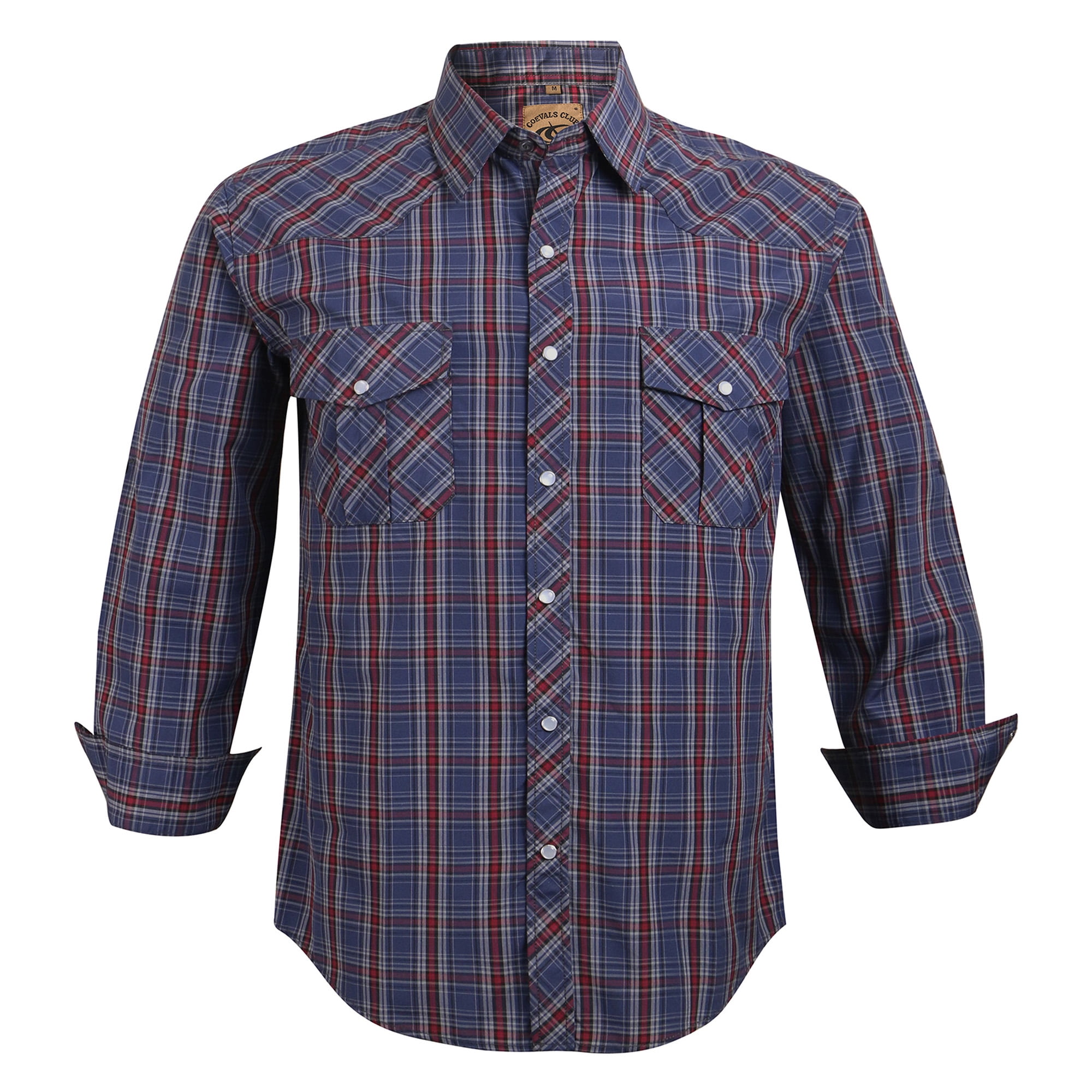 Coevals Club Men's Western Pearl Snap Plaid Shirt - Long Sleeve Casual Work Shirt With Two Pockets
