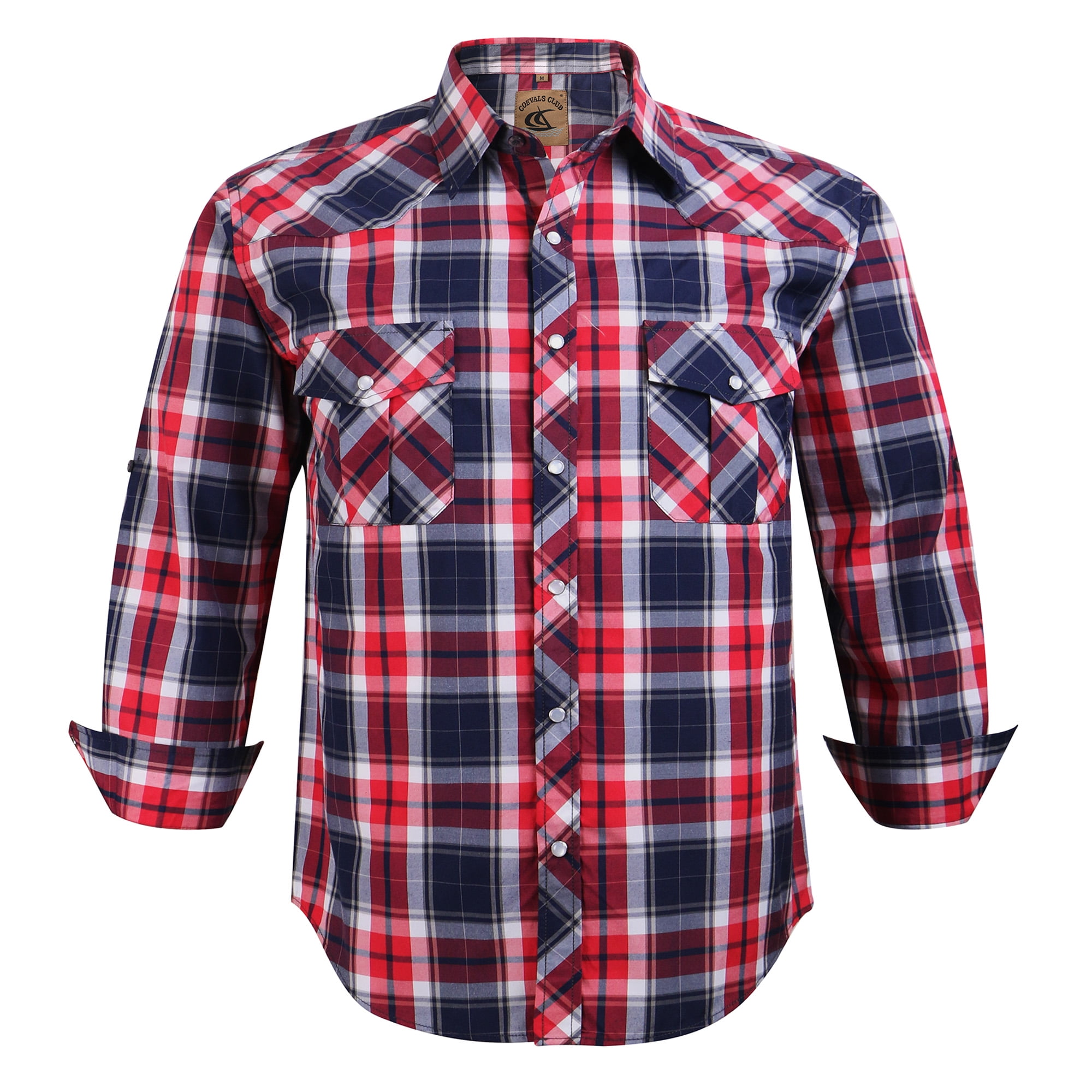 Coevals Club Men's Western Pearl Snap Shirt - Long Sleeve Plaid Work Shirt With Two Pockets