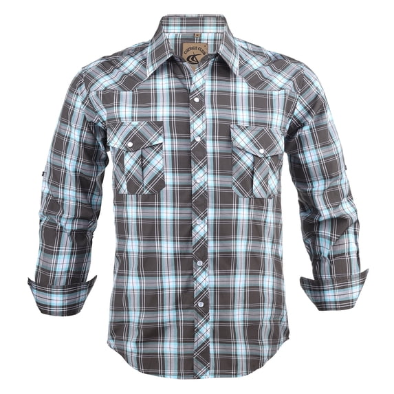 Coevals Club Men's Western Shirt Cowboy Plaid Country Pearl Snap Button Long Sleeve Two Pockets Work Shirts 39 Marine Blue Dark Gray X-Large