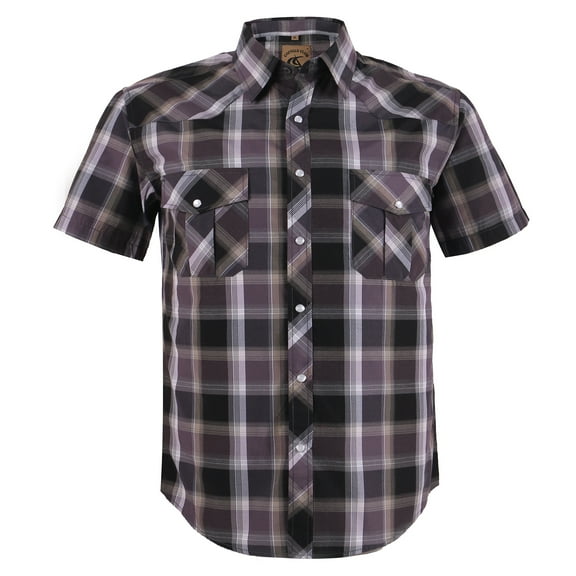 Coevals Club Men's Western Shirt Cowboy Plaid Country Pearl Snap Button Short Sleeve Two Pockets Work Shirts 01 Purple Black White Medium