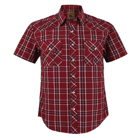 Coevals Club Men's Western Shirt Cowboy Plaid Country Pearl Snap Button Short Sleeve Two Pockets Work Shirts 08 Red White 4X-Large