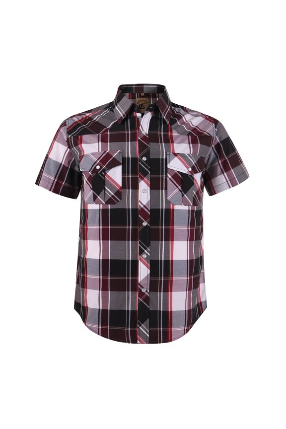 Men's Western Shirt Cowboy Plaid Country Pearl Snap Button Short Sleeve Two Pockets Work Shirts 20 White Brown Black 3X-Large