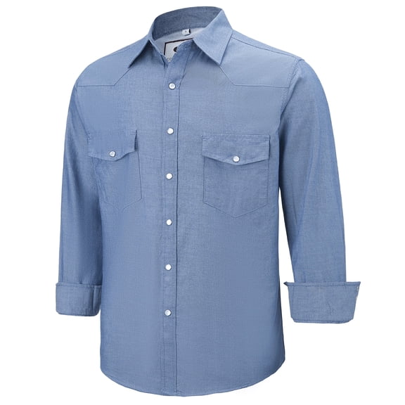 Coevals Club Mens Denim Pearl Snap Western Cowboy Work Cotton Button up Two Pockets Long Sleeve Shirts 01 Dusty Blue Small