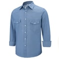 thumbnail image 1 of Coevals Club Mens Denim Pearl Snap Western Cowboy Work Cotton Button up Two Pockets Long Sleeve Shirts 02 Dusk Blue 3X-Large, 1 of 7