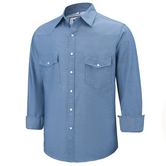 Coevals Club Mens Denim Pearl Snap Western Cowboy Work Cotton Button up Two Pockets Long Sleeve Shirts 02 Dusk Blue X-Large