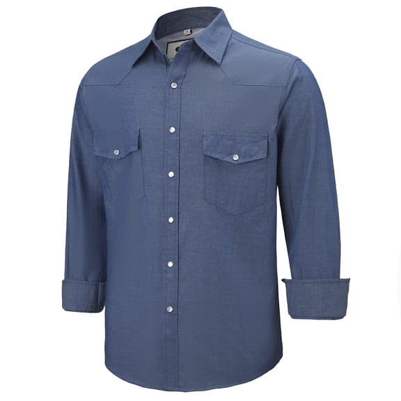 Coevals Club Mens Denim Pearl Snap Western Cowboy Work Cotton Button up Two Pockets Long Sleeve Shirts 03 Blue Medium