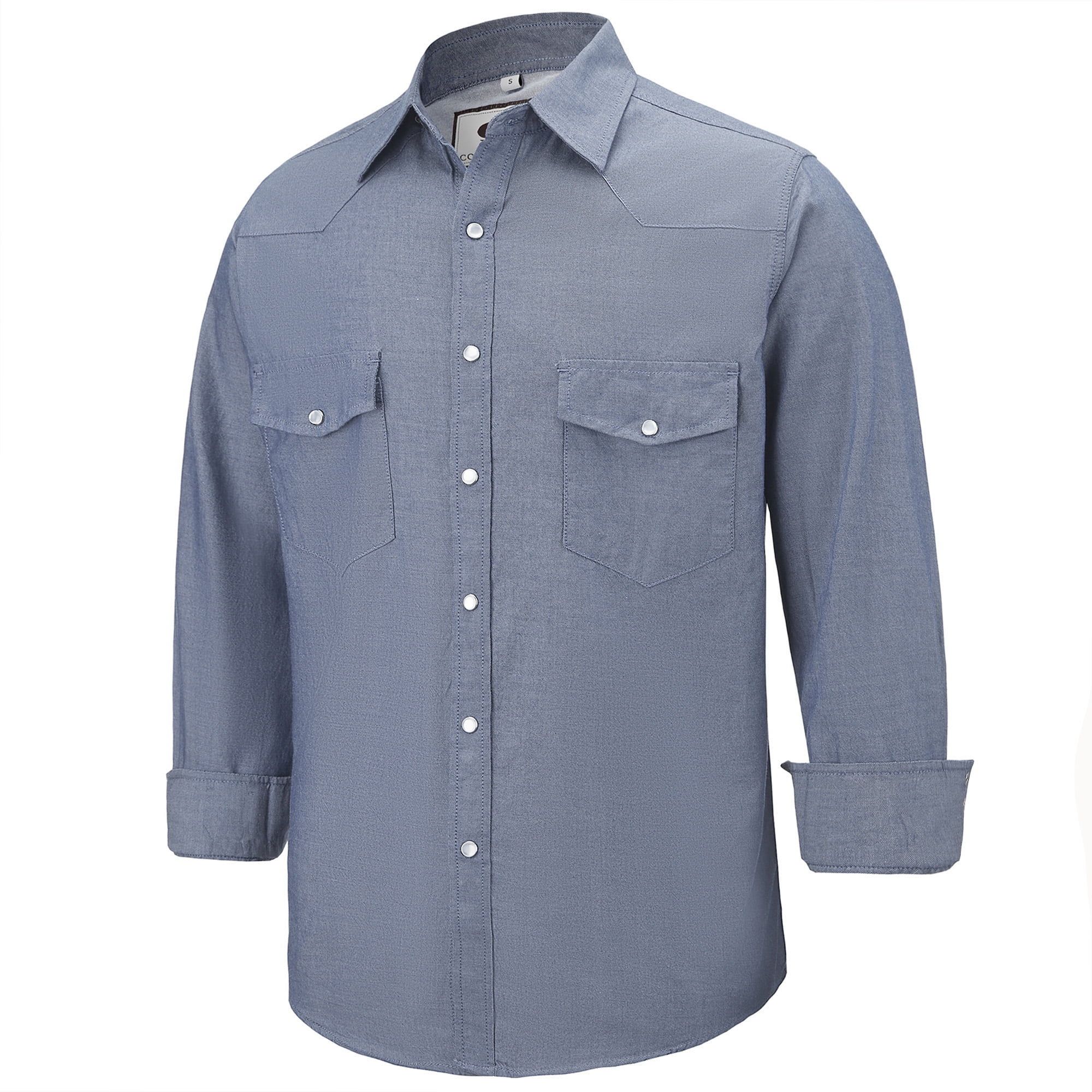 Coevals Club Men's Western Pearl Snap Shirt - Long Sleeve Plaid Work Shirt With Two Pockets (Gray/Blue, 2XL)