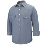 COEVALS CLUB Mens Denim Pearl Snap Western Cowboy Work Cotton Button up Two Pockets Long Sleeve Shirts 04 White Blue XX-Large