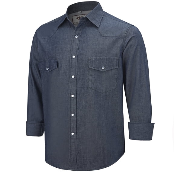 Coevals Club Mens Denim Pearl Snap Western Cowboy Work Cotton Button up Two Pockets Long Sleeve Shirts 05 Dark Blue Medium