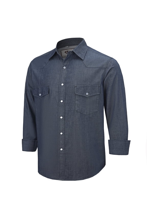Mens Denim Pearl Snap Western Cowboy Work Cotton Button up Two Pockets Long Sleeve Shirts 05 Dark Blue Small