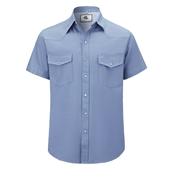 Coevals Club Mens Denim Pearl Snap Western Cowboy Work Cotton Button up Two Pockets Short Sleeve Shirts 01 Dusty Blue 3X-Large