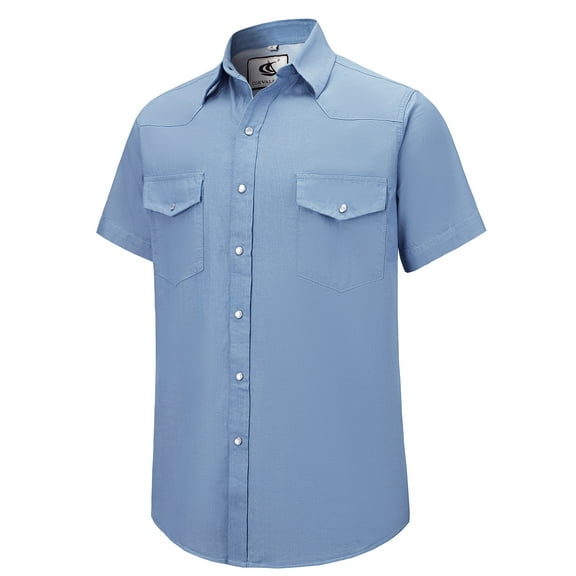 Coevals Club Mens Denim Pearl Snap Western Cowboy Work Cotton Button up Two Pockets Short Sleeve Shirts 01 Dusty Blue Large