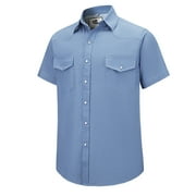 COEVALS CLUB Mens Denim Pearl Snap Western Cowboy Work Cotton Button up Two Pockets Short Sleeve Shirts 02 Dusk Blue 4X-Large