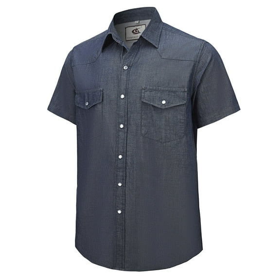 Coevals Club Mens Denim Pearl Snap Western Cowboy Work Cotton Button up Two Pockets Short Sleeve Shirts 05 Dark Blue X-Large