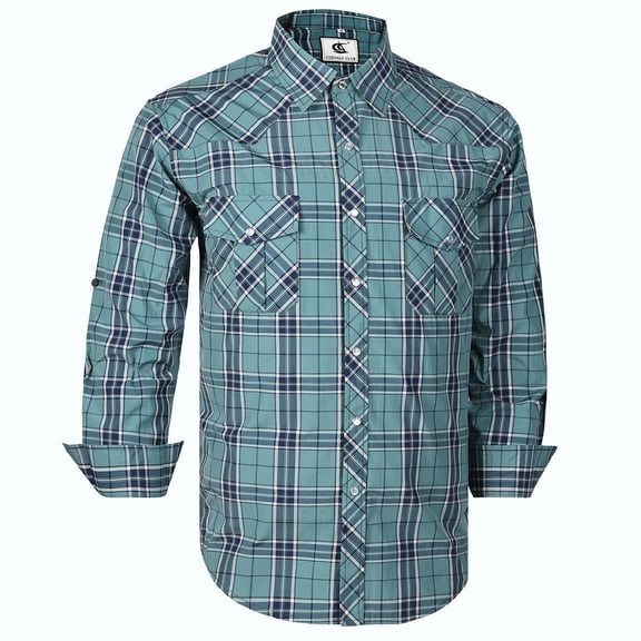 Coevals Club Mens Pearl Snap Plaid Western Cowboy Button Up Long Sleeve Shirts Beryl Green Plaid 40 Medium
