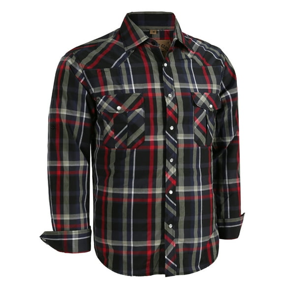 Coevals Club Mens Pearl Snap Plaid Western Cowboy Button Up Long Sleeve Shirts Black Gray Red 06 4X-Large