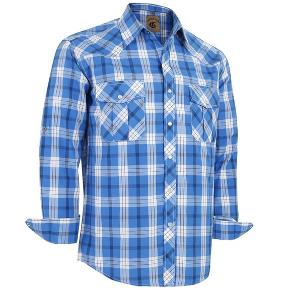 Coevals Club Mens Pearl Snap Plaid Western Cowboy Button Up Long Sleeve Shirts Blue White 29 Large