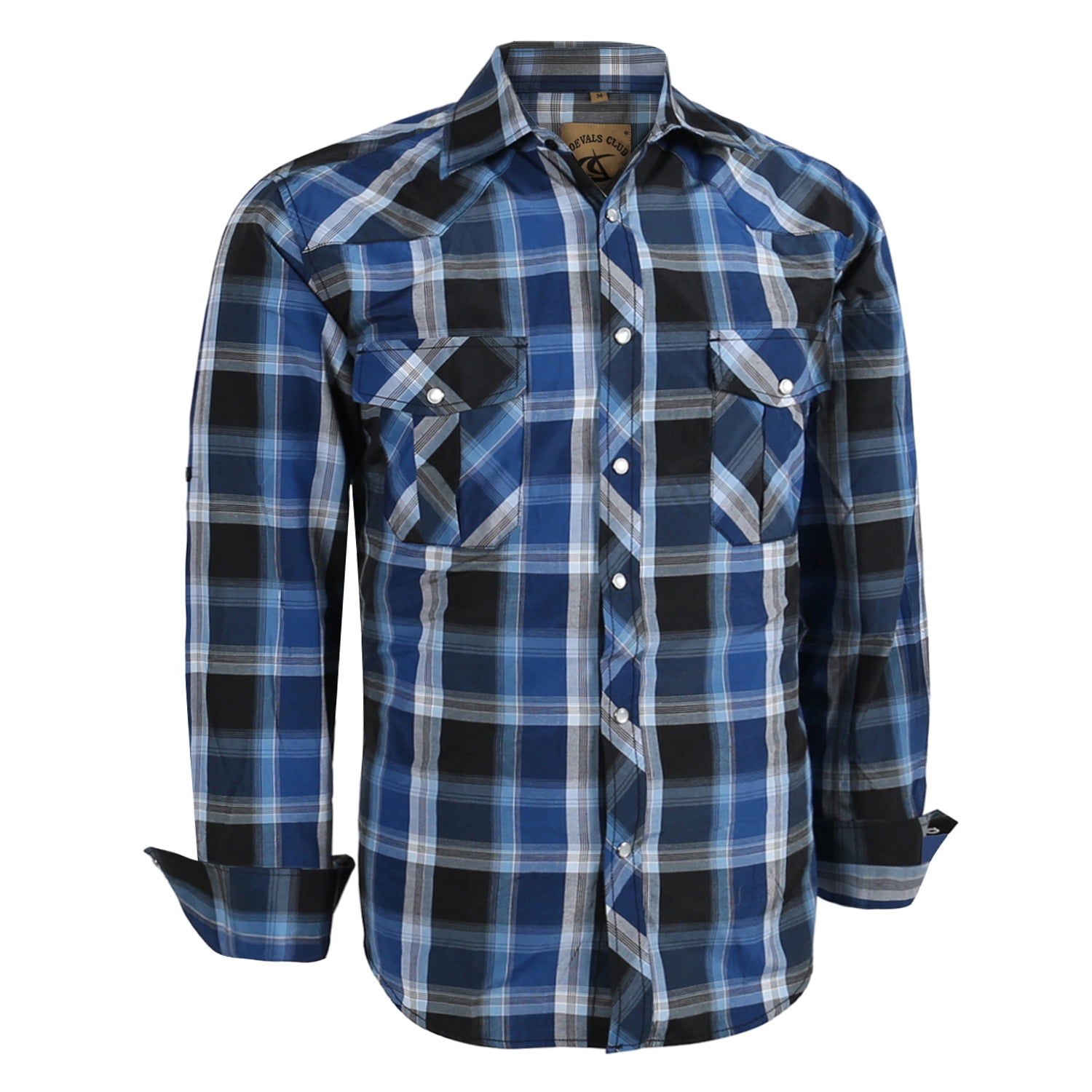 Coevals Club Men's Western Cowboy Pearl Snap Shirt - Long Sleeve Plaid Work Shirt, Size S Blue Plaid - View #2