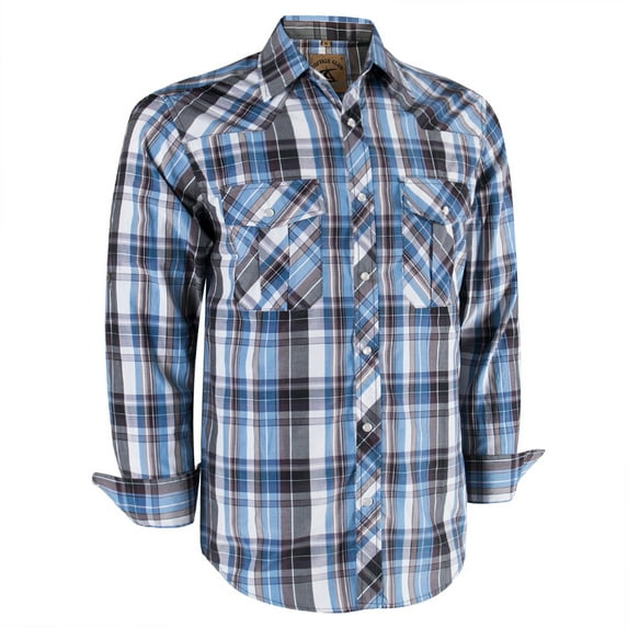 Coevals Club Mens Pearl Snap Plaid Western Cowboy Button Up Long Sleeve Shirts Light Blue White Gray 10 Large