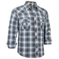 thumbnail image 1 of Coevals Club Mens Pearl Snap Plaid Western Cowboy Button Up Long Sleeve Shirts Marine Blue Dark Gray 39 3X-Large, 1 of 7