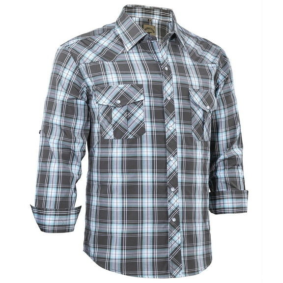 Coevals Club Mens Pearl Snap Plaid Western Cowboy Button Up Long Sleeve Shirts Marine Blue Dark Gray 39 4X-Large
