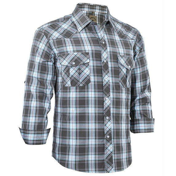 Coevals Club Mens Pearl Snap Plaid Western Cowboy Button Up Long Sleeve Shirts Marine Blue Dark Gray 39 X-Large
